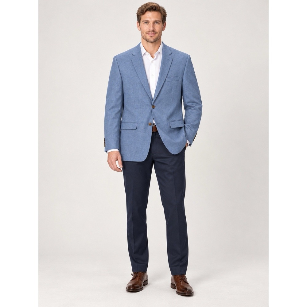 Chaps Men's 44L Blue Linen Blend Sport Coat Blazer Two Button Paisley Lined